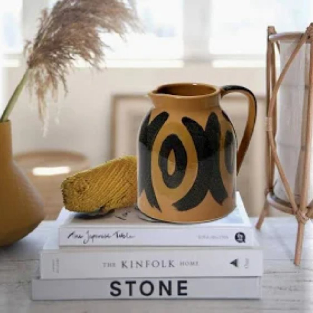 Bloomingville 6" Brown & Black Decorative Hand Painted Stoneware Pitcher / NWT